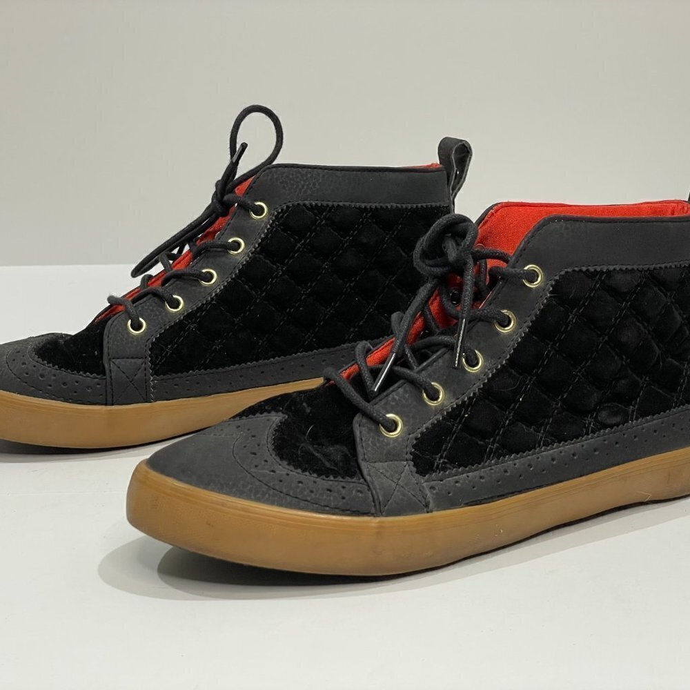 Pastry Dance High Top Sneakers Quilted Black Gold and Red Size 7.5 - Picture 3 of 10
